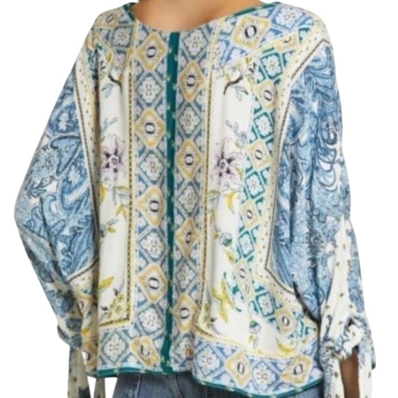 NWT Free People Blue and White Patterned‎ Blouse bohemian blouse size M - Picture 10 of 12